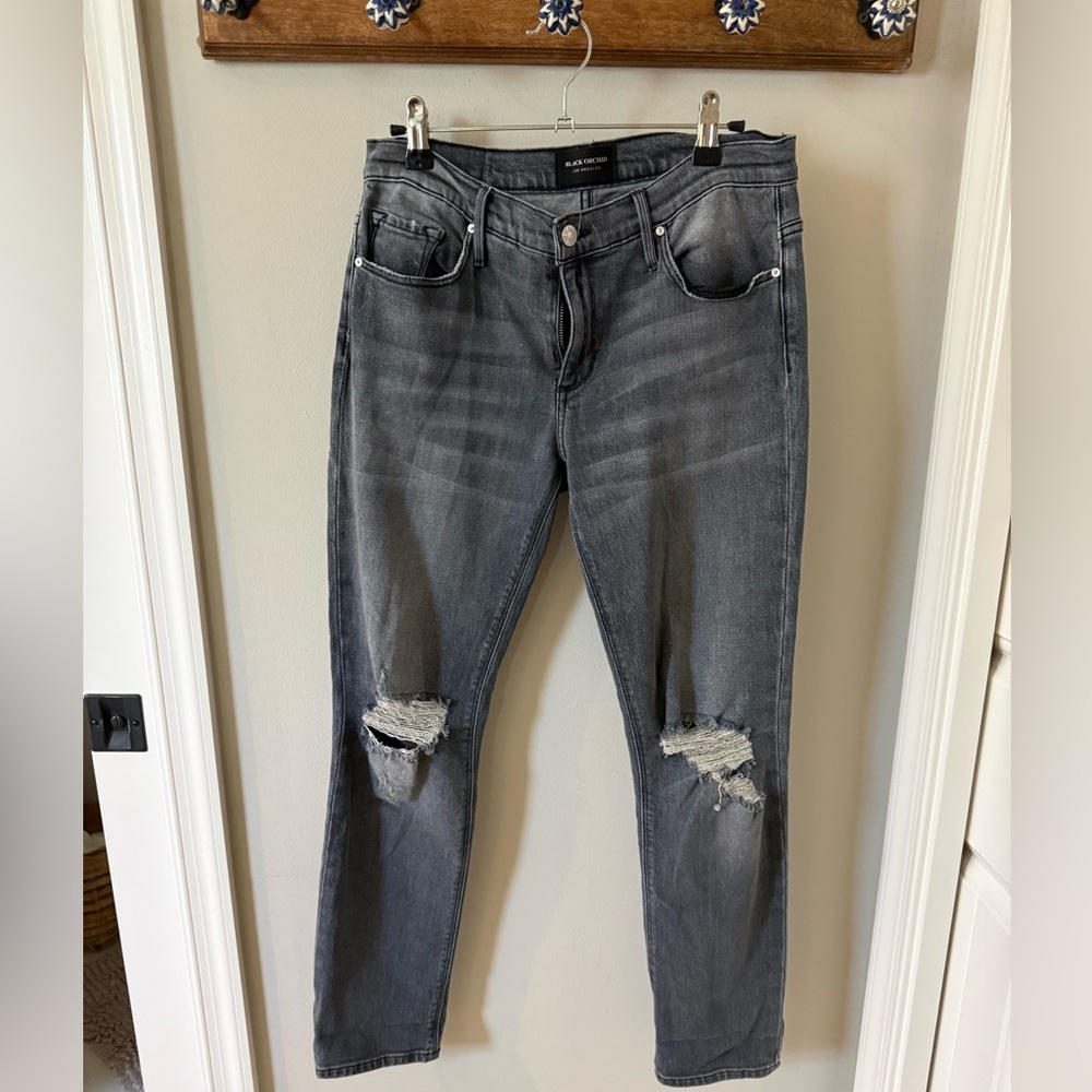 Black Orchid Gray Distressed Jeans Harper Skinny Boyfriend 26